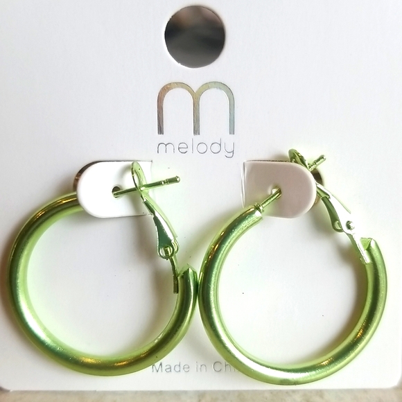 3 for $15 Metallic Green Metal Hoop Earrings - Picture 3 of 4